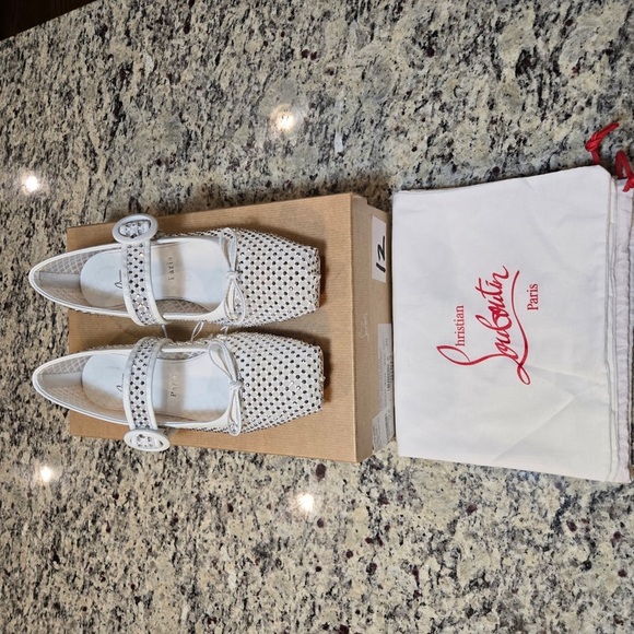 NEW Christian Louboutin Off White Mamastrapitina Flats with  Crystal Design 39 - Picture 9 of 12
